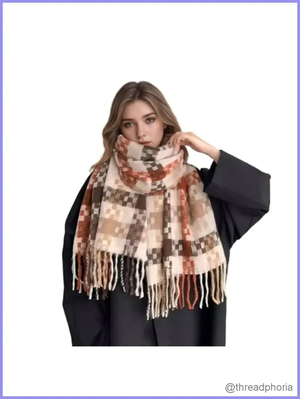 Oversized Plaid Blanket Scarf for Women Cashmere Feel Winter Wrap